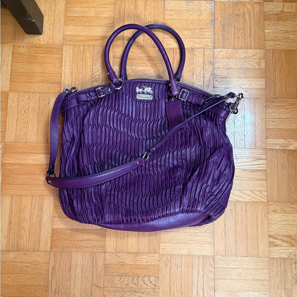 Coach Plum Ruched Leather Tote with Removable Strap